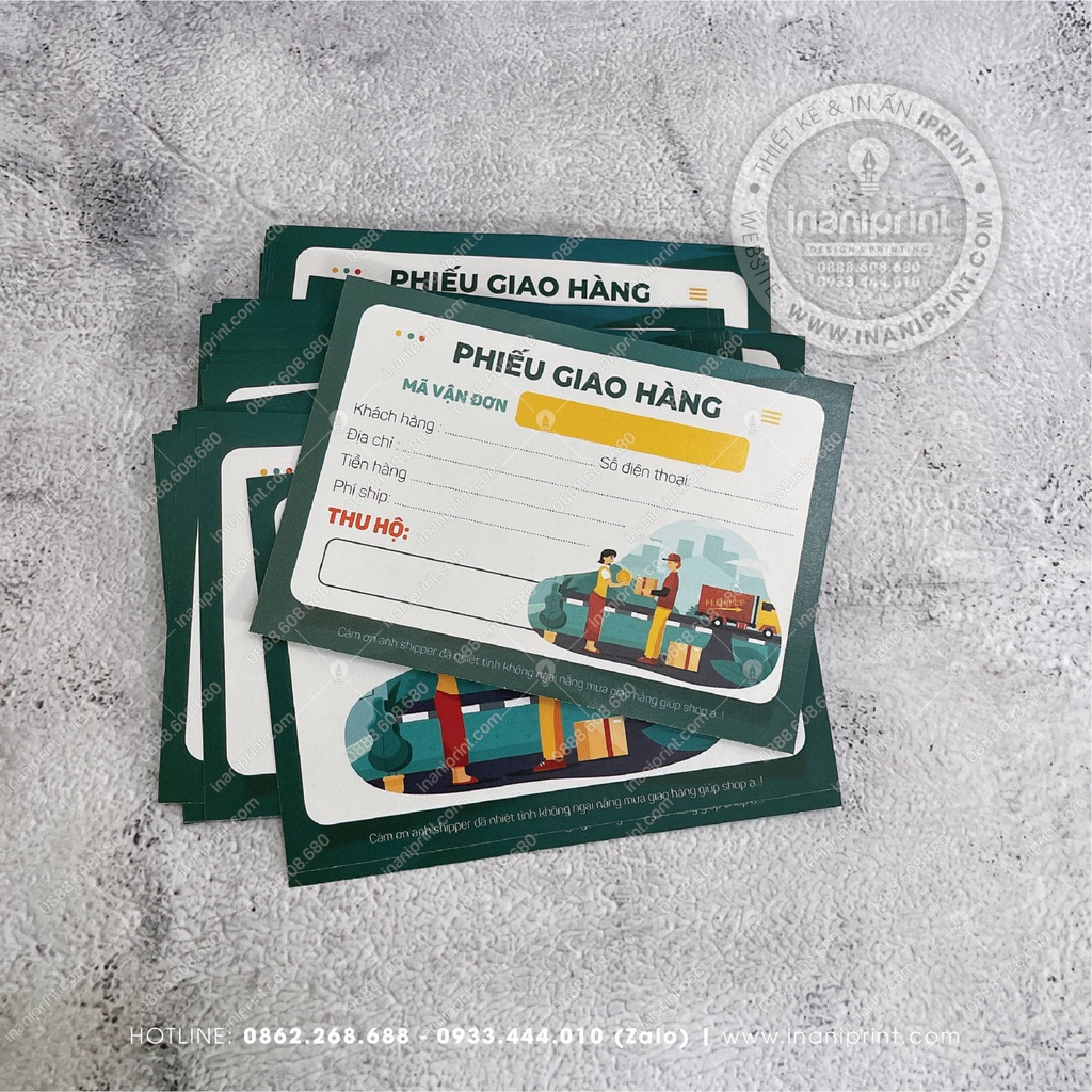 Phiếu Giao Hàng, Phiếu Ship Hàng Không Keo, Giấy Ghi Mã Vận Đơn Xanh - Size 14.5x10.5cm