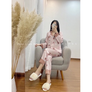 Bộ lụa dài tay chấm bi to