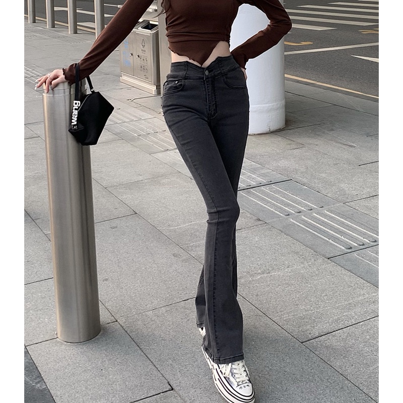 Quần Jeans Nữ Lưng Cao Ống Loe Thời Trang