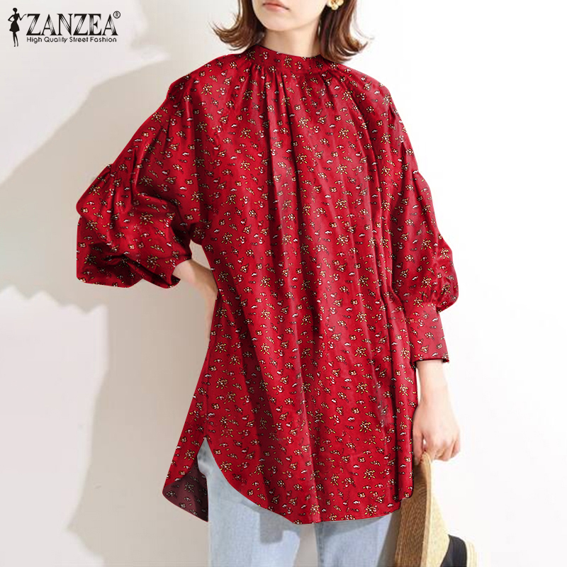 ZANZEA Women Stand Collar Printed Long Puff Sleeve Loose Blouse | BigBuy360 - bigbuy360.vn