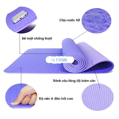 Thảm Yoga, Thảm Tập Yoga Chống Trượt TPE 2 Lớp 6 mm Cao Cấp chống trơn trượt, CHẤT LIỆU CAO CẤP