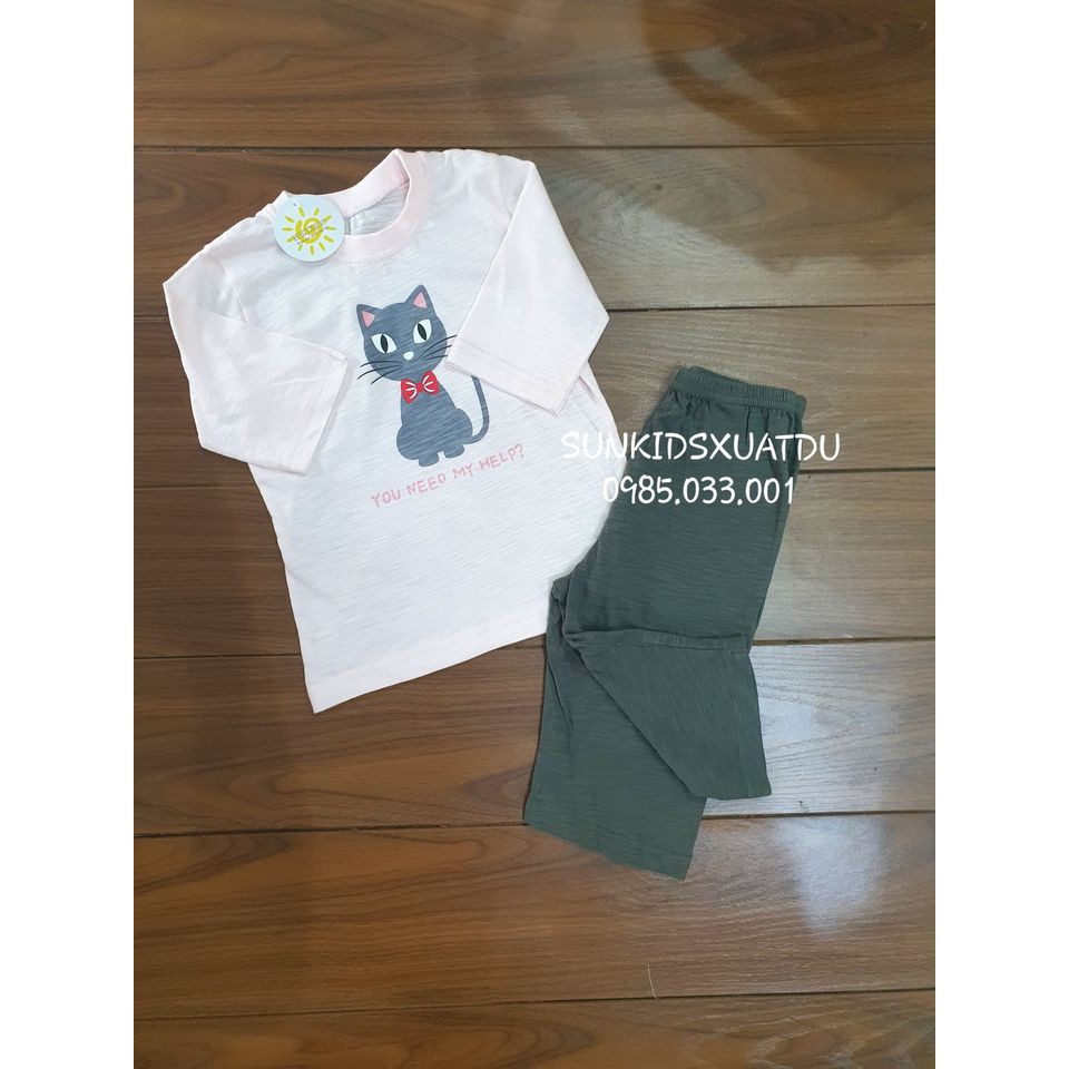 Bộ bé gái I.soop cotton tre mèo hồng