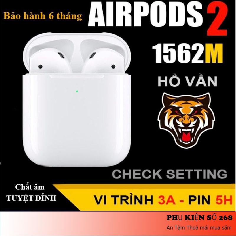 Tai Nghe Bluetooth Airpods 2 PKS02 [HỔ VẰN] Đổi Tên Định Vị Phiên Bản Dùng Cả IOS & Android - Bảo hành 6 tháng