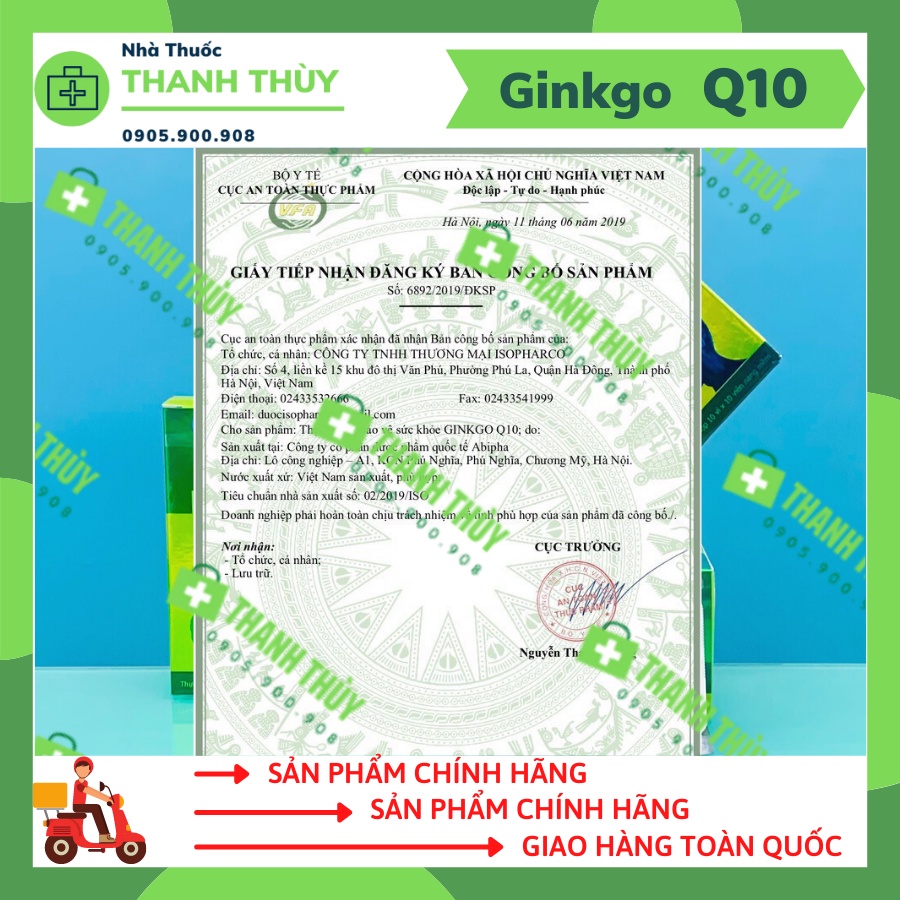 GINKGO Q10  [Hộp 100 Viên] Bổ Sung Dưỡng Chất Giúp Cải Thiện Tình Trạng Thiếu Máu Não Hiệu Quả