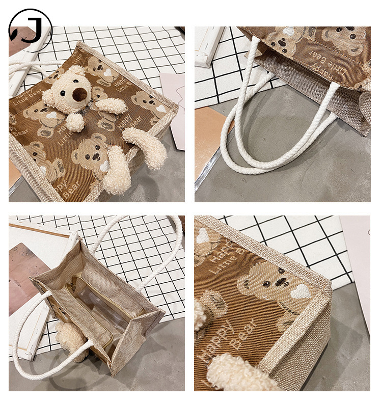 KAITIFEI Túi vải canvas đựng hộp cơm trưa in hình gấu dễ thương