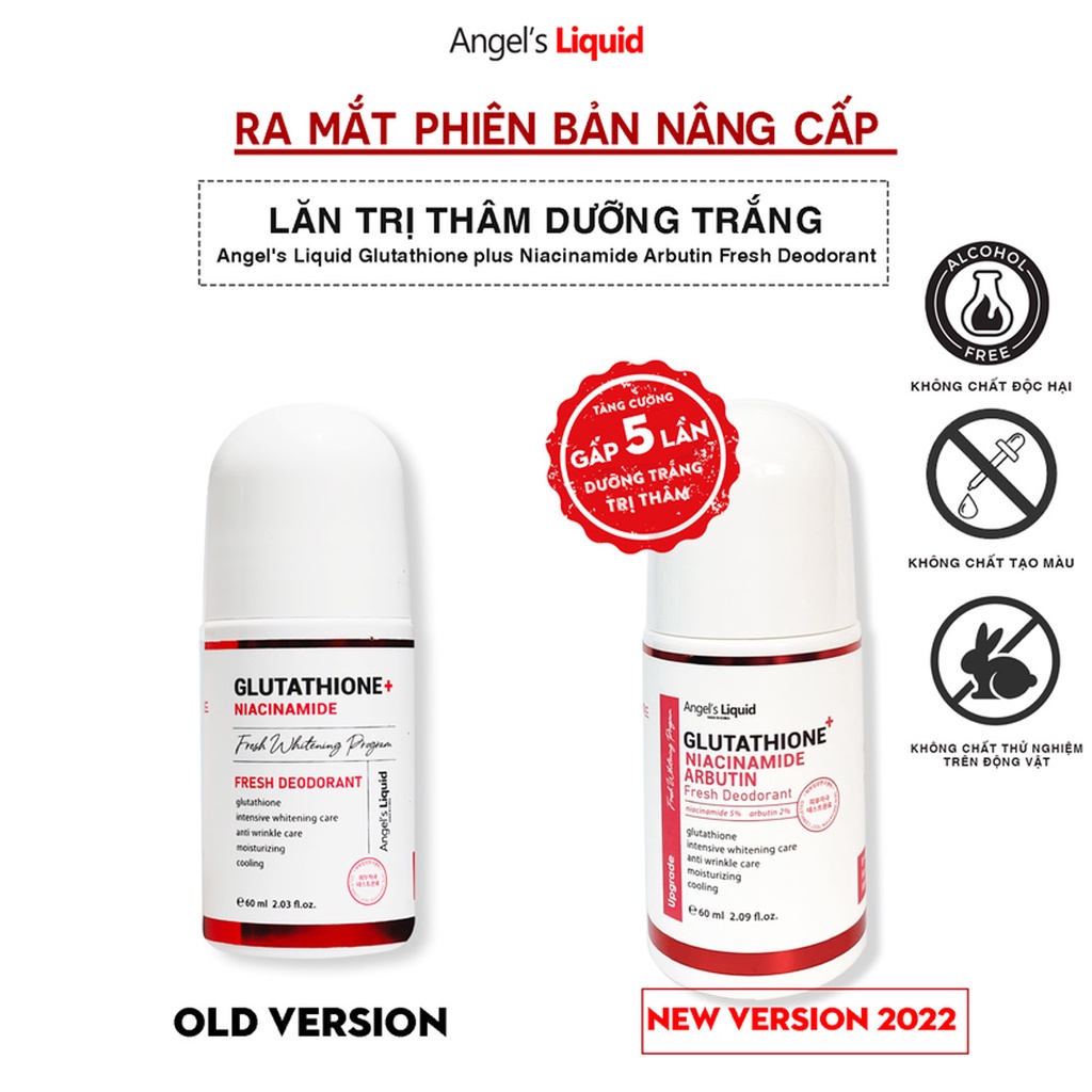 Lăn nách Angel's Liquid Glutathione Niacinamide Arbutin Whitening khử mùi giảm thâm 60ml