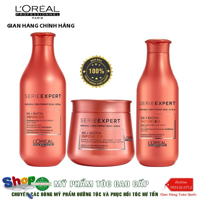 [L'oreal-chính hãng]Combo giúp tóc chắc khỏe và giảm đứt gãy L'oreal B6 + Biotin Inforcer ( size nhỏ ) 300ml/200ml/250ml