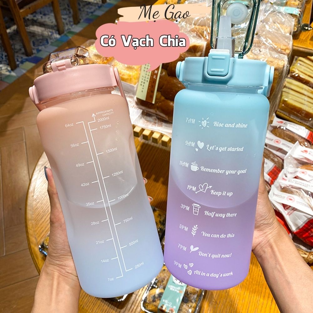 Bình Đựng Nước Cute 2 Lít Thể Thao Có Vòi Có Vạch Báo Giờ Uống Nước Nobihome,bình nước 2 lít cute thể thao có vòi