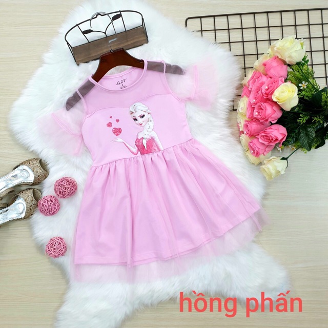 Váy Đầm Bé Gái công chúa Elsa thun phối lưới mềm mát Size 2-10 Sale