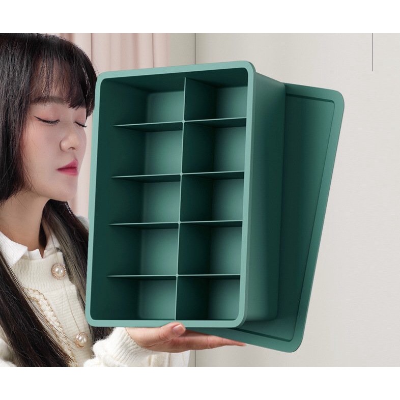 Hộp Nhựa Đựng Đồ Lót, Tất Vớ, Quần Áo Chia Ô Có Nắp Đậy - Khay Đựng Đồ Nhiều Ngăn Đa Năng