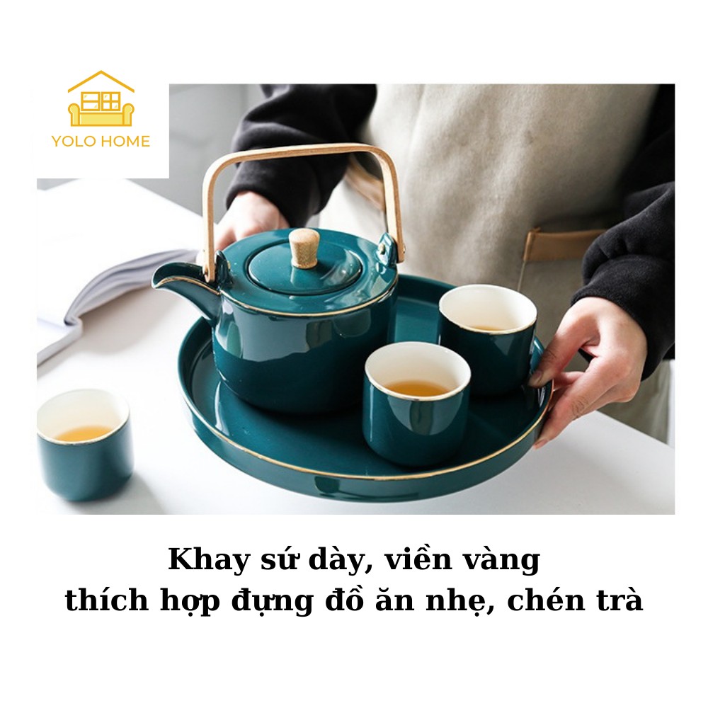 Bộ trà chiều ngọc lục bảo  ♥️𝗖𝗔𝗢 𝗖𝗔̂́𝗣♥️ Bộ ấm chén trà sứ kèm khay phong cách Nhật Bản