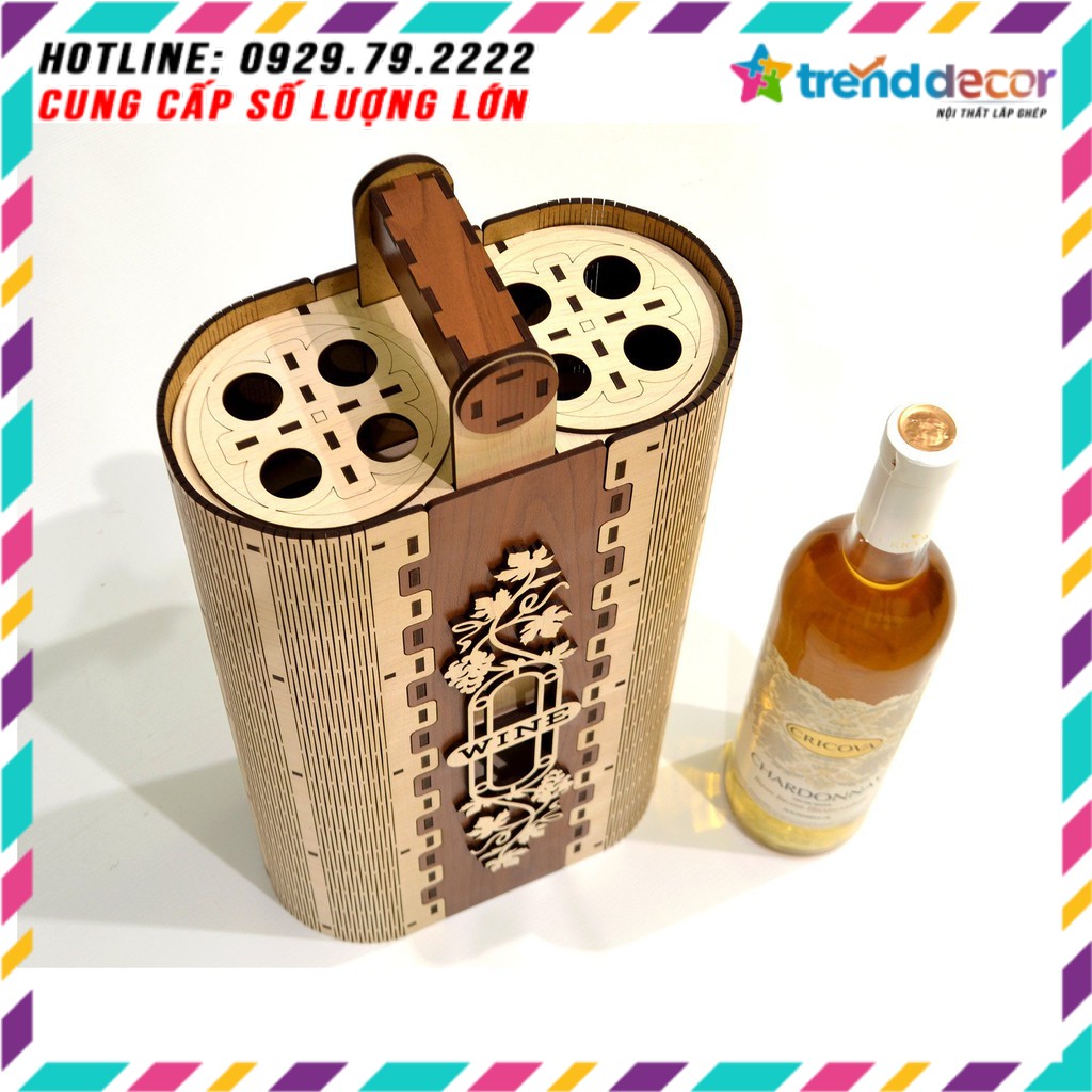 Hộp đựng ruou vang bằng gỗ HDF bền đẹp trang trí phòng bếp, tủ sang trọng quà tặng độc đáo TRENDDECOR