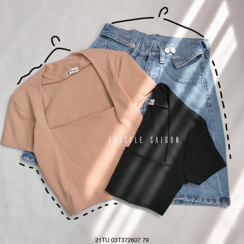 Áo thun tay ngắn crop cổ U kiểu ulzzang thời trang nữ VM Shop ATU00161 VM STYLECotton