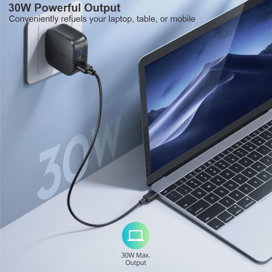 Bộ Củ Sạc Nhanh RAVPower RP-PC144 Cáp Type-C to Lightning MFI 30W Sạc Nhanh iPhone, iPad - Hàng Chính Hãng
