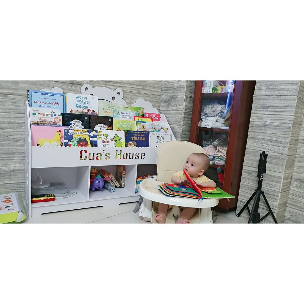 Kệ giá sách hình gấu 1 tầng ngăn đựng đồ đa năng (khắc tên bé Free)