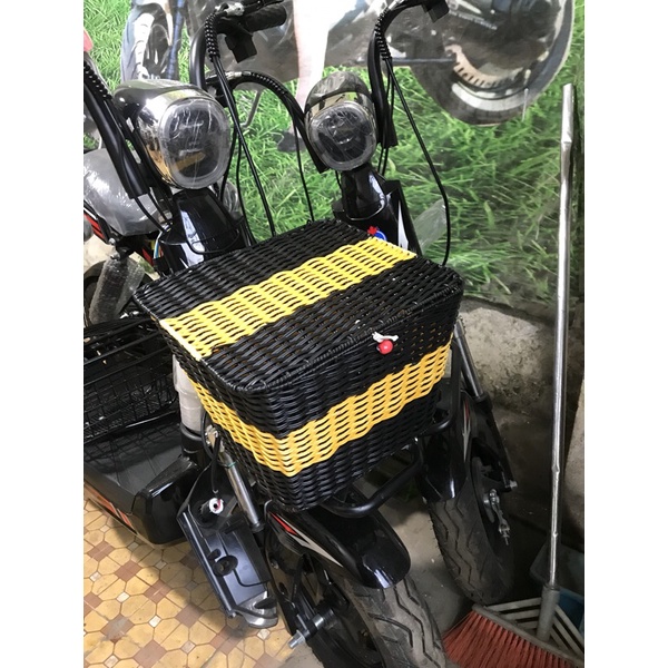 Giỏ mây cao cấp cho xe đạp điện xe máy xe đạp đan ống tròn dầy độ nền cao
