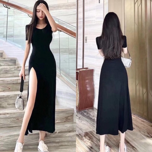 Đầm thun maxi xẻ đùi