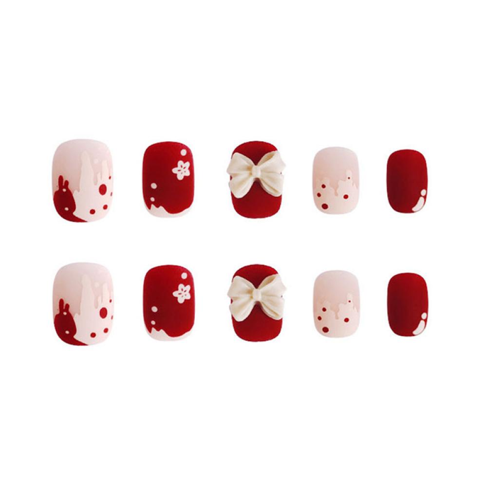 Bộ 24 Móng Tay Giả Ngắn Hình Nơ / Trái Tim B9N3 Dễ Tháo Rời