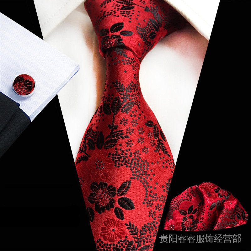 Bộ Ba Món Cà Vạt Và Khăn Tay Bằng Vải Jacquard Polyester Dệt Dày Dặn Màu Sắc Kiểu Pháp Có Khóa Cài Dành Cho Nam