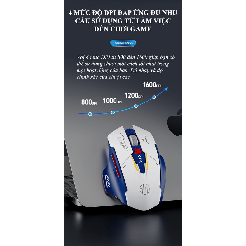 Chuột Không Dây INPHIC M6P ROBOT - Kết Nối Bằng Chip USB 2.4GHz, Đèn Led Báo Hiệu Dung Lượng Pin