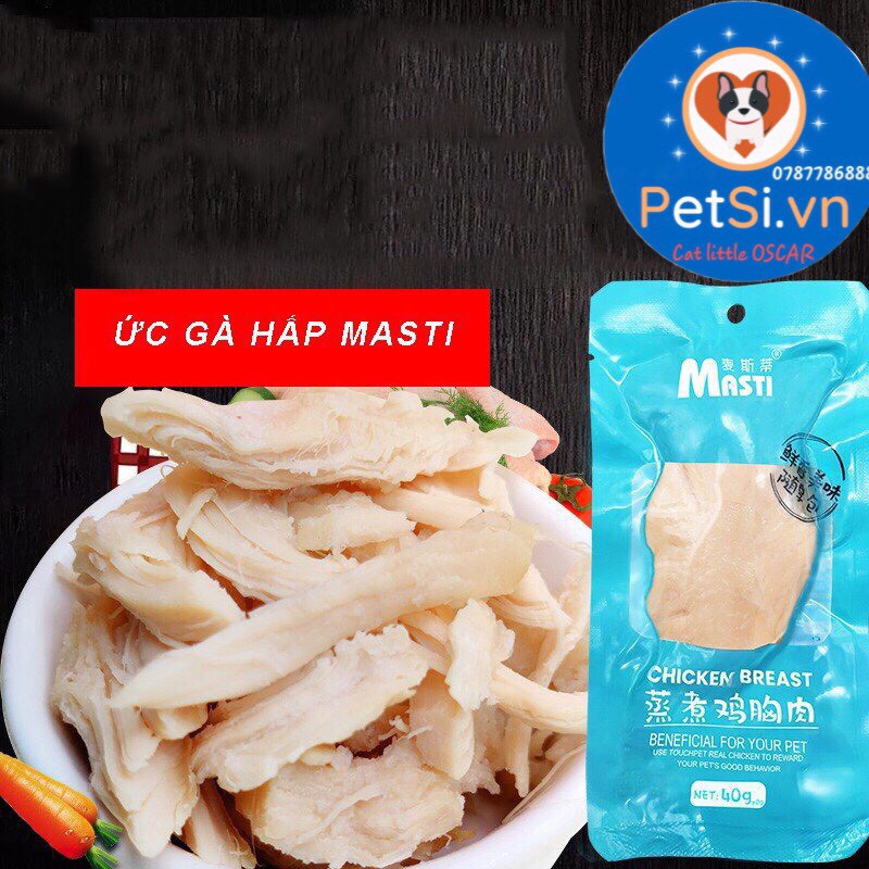 (Sỉ LH)Ức Gà Hấp Cho Chó Mèo Masti 40g Thơm Ngon - Thức Ăn Raw Snack Cho Chó Mèo Masti Cao Cấp