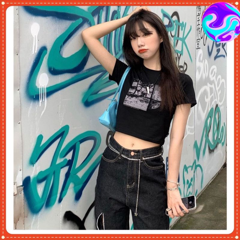 Áo croptop lốc xoáy chất cotton 4 chiều, ullzang, body tôn dáng