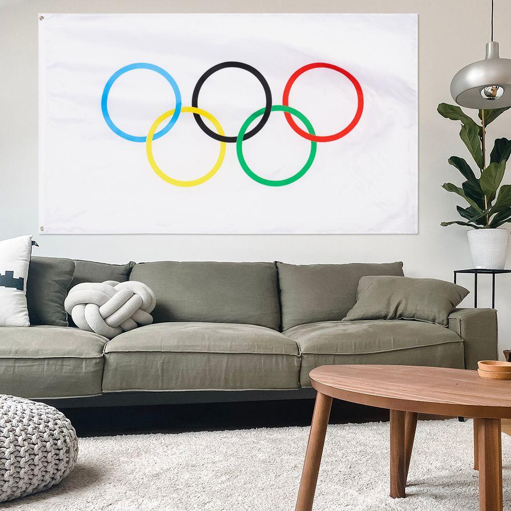 Cờ treo trang trí không gian trong nhà in hình cờ Olympic chất liệu polyester độc đáo