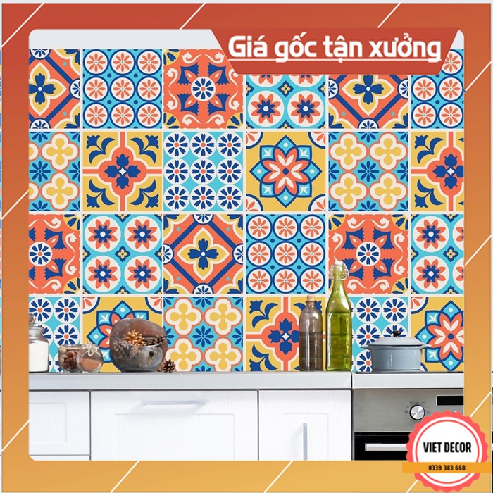 Decal Gạch Bông C9 - Set 30 ô 20x20cm - Decal dán tường, bếp, Trang trí nhà cửa - Viet Decor