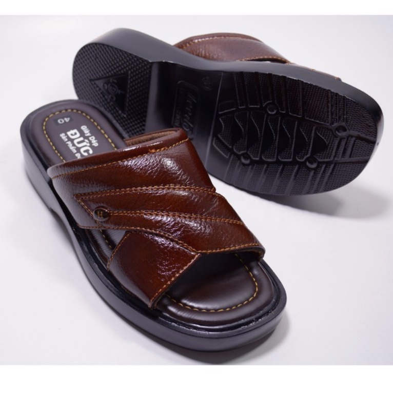 Dép Nam Quai Ngang Trung Niên Da Bò Cao Cấp