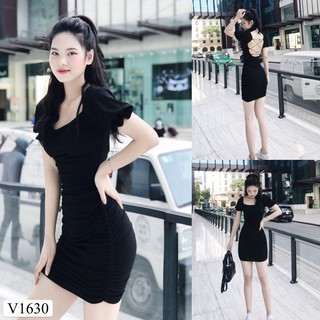 Váy đen body đan dây lưng V1630 - Đẹp Shop DVC (Kèm ảnh thật trải sàn do shop tự chụp)