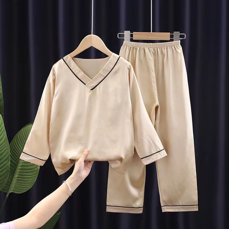 Bộ Đồ Ngủ Tay Dài Cổ Chữ V Bằng Lụa Dành Cho Trẻ Em