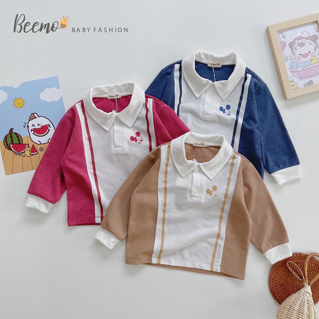 Áo polo dài tay Beemo chất liệu cotton mềm mại in hình Mickey cho bé trai, bé gái từ 1 đến 6 tuổi - 21A019