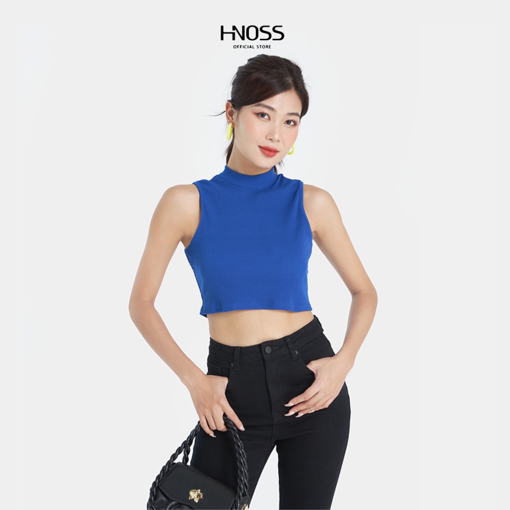 Áo croptop nữ trơn HNOSS cổ yếm form ôm AKI011