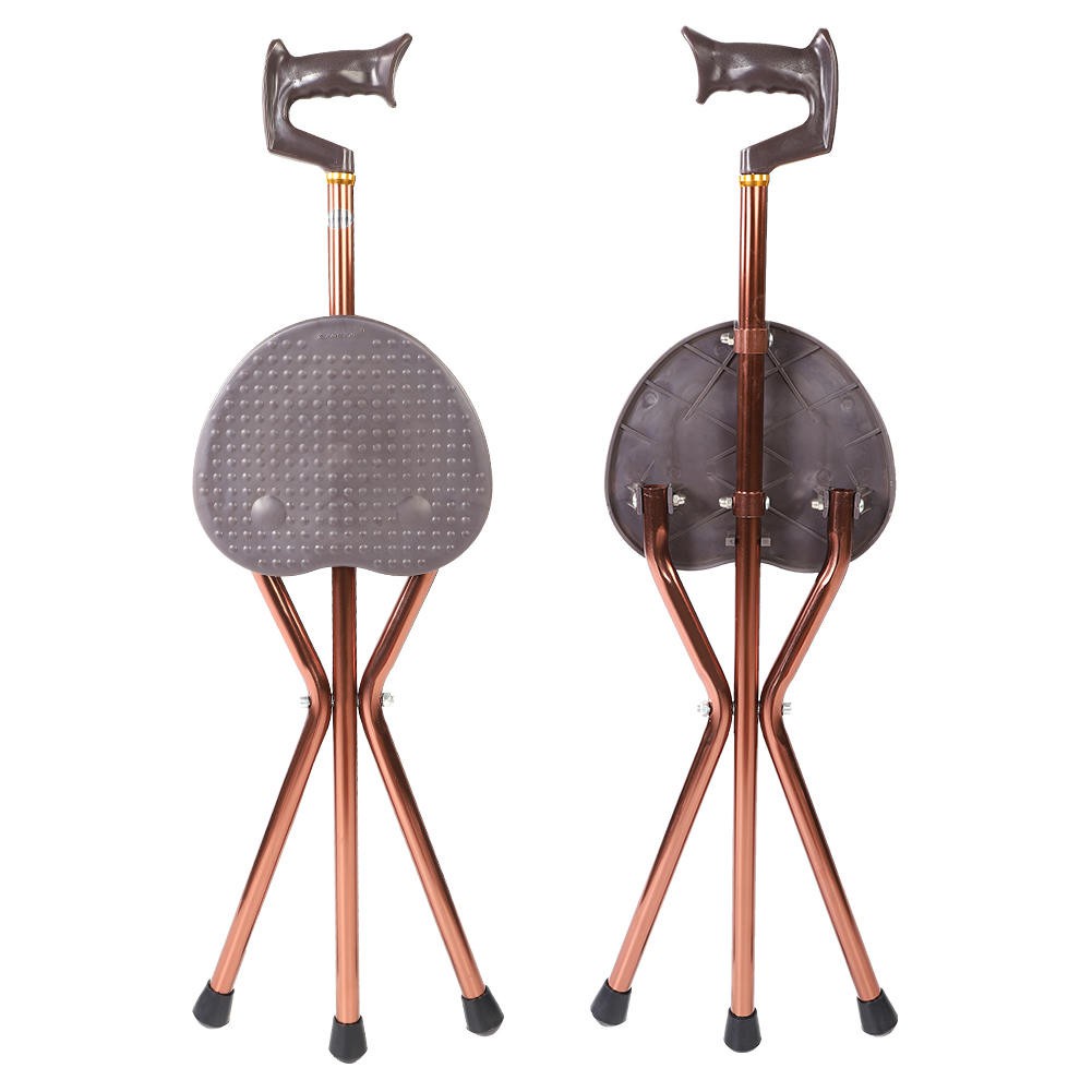 Seat Walking Chair Metal Stool Folding Travel Stick Cane Portable Chair