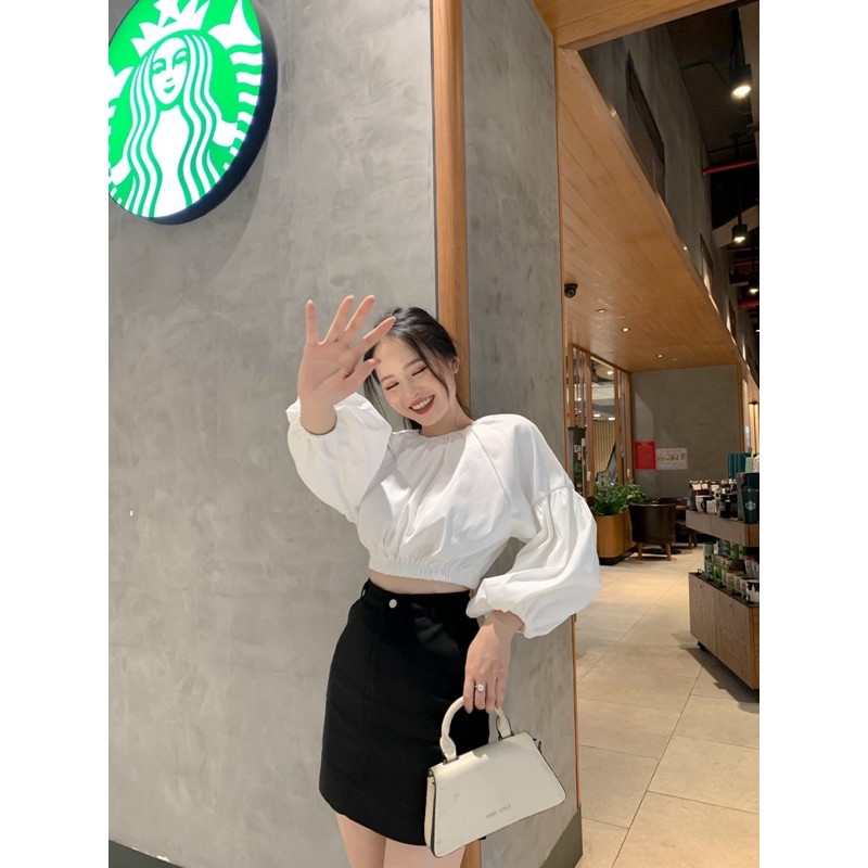 Áo Kiểu PUMI TOP tay dài cổ tròn chất vải dày dặn form chuẩn croptop trẻ trung năng động