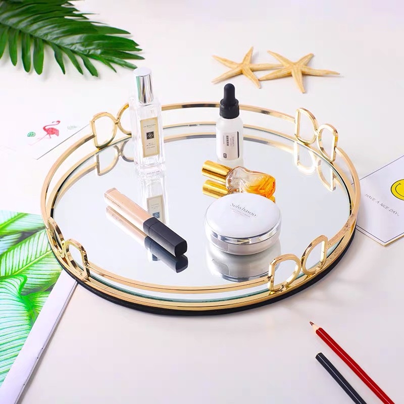 KHAY TRÒN / KHAY CHỮ NHẬT MẶT KÍNH ĐEN VIỀN MẠ VÀNG CAO CẤP - KHAY DECOR PHONG CÁCH BẮC ÂU