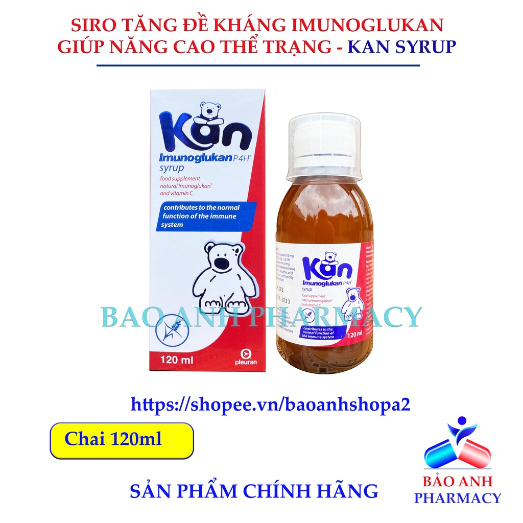 [NHẬP KHẨU CHÍNH HÃNG] Imunoglukan P4H (mẫu mới KAN syrup) - Tăng đề kháng cho bé, giảm ốm vặt, cảm cúm - Chai 120ml