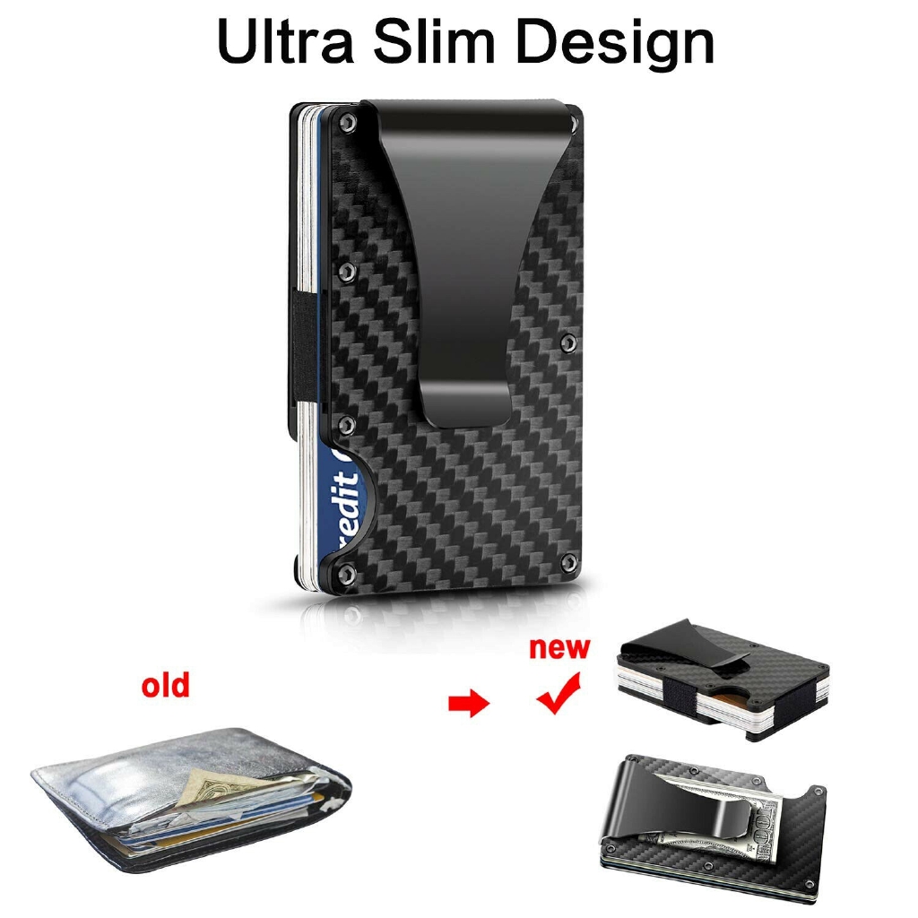 Ví đựng thẻ tín dụng rfid us ridge chất liệu sợi carbon mỏng màu đen đơn giản