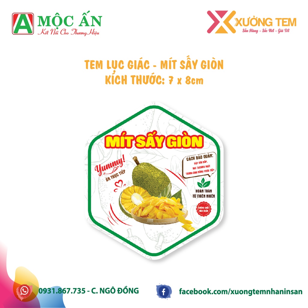 Tem Dán Sản Phẩm " Mít Sấy Giòn"- Decal Cán Bóng, Dày Đẹp - Hàng Có Sẵn