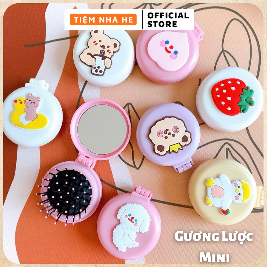 Gương mini kèm lược massage gấp gọn cho bé gái họa tiêu siêu dễ thương phong cách ulzzang hàn quốc