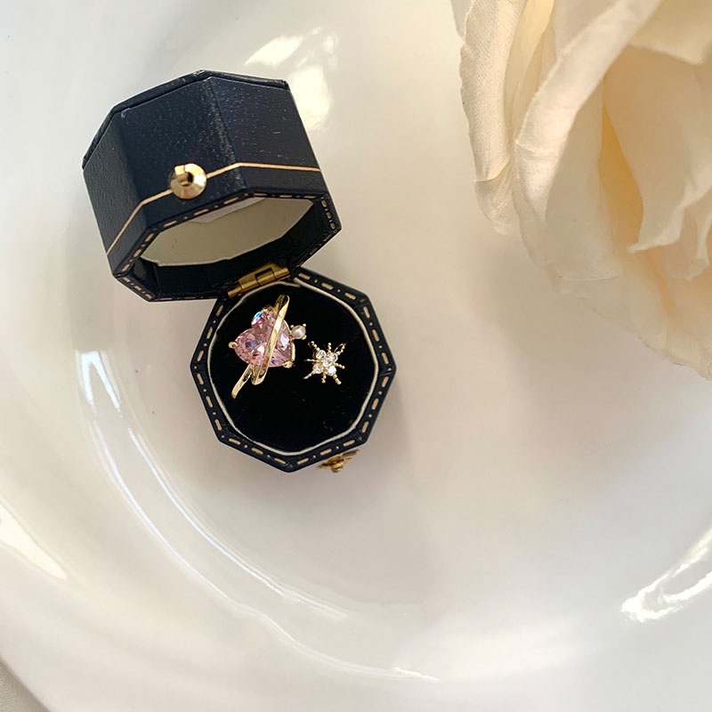 Nhẫn Hở Hình Trái Tim Đính Ngọc Trai Màu Hồng Phong Cách Hàn Quốc