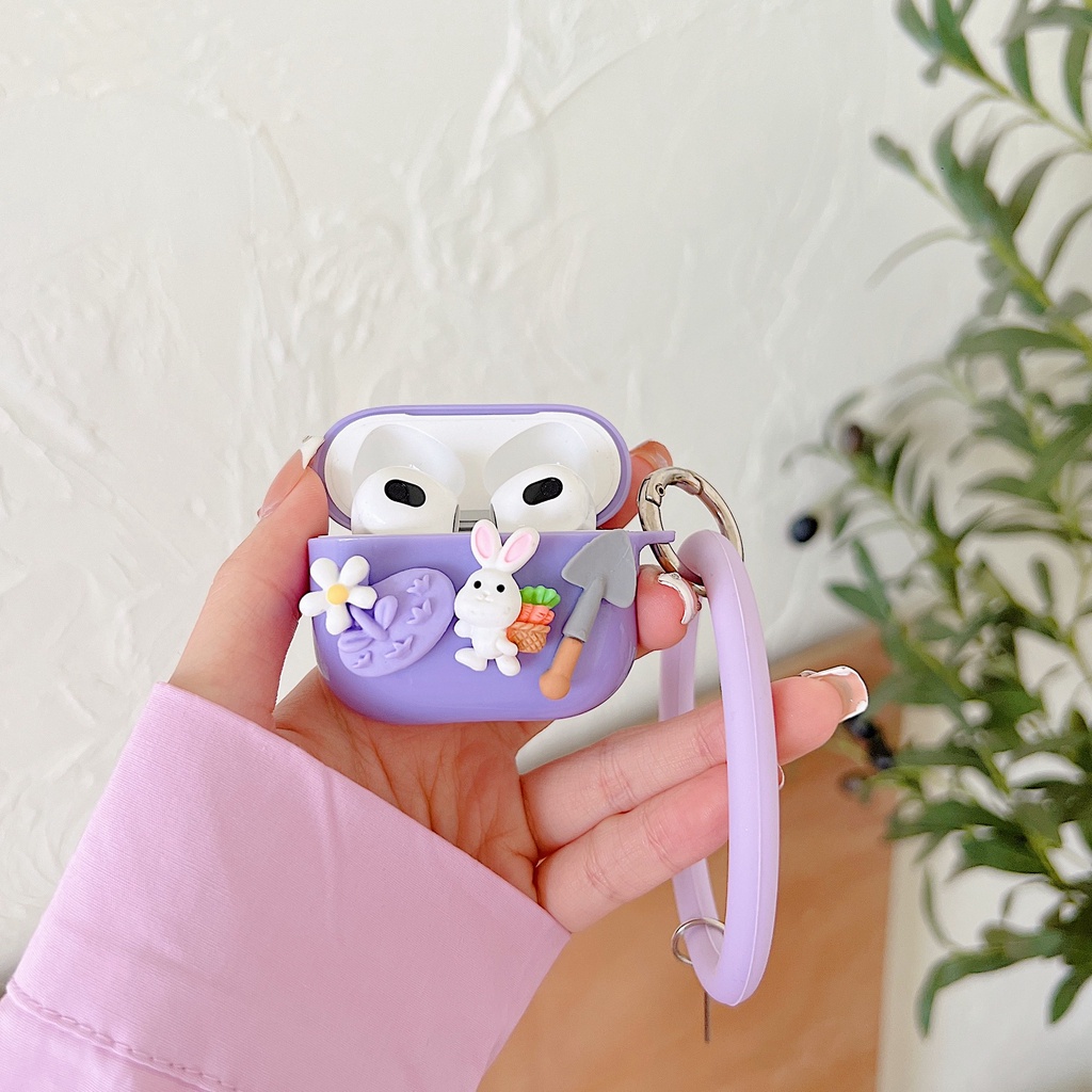 Vỏ Bảo Vệ Hộp Sạc Tai Nghe Bluetooth AirPods 1 2 pro 3 2021 gen3 Bằng Tpu Mềm Hình Thỏ 3D Dễ Thương