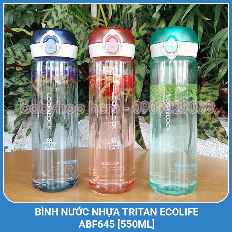 Bình Nước Nhựa Tritan Ecolife Lock&amp;Lock One Touch Bottle Dung Tích 550ml - ABF645