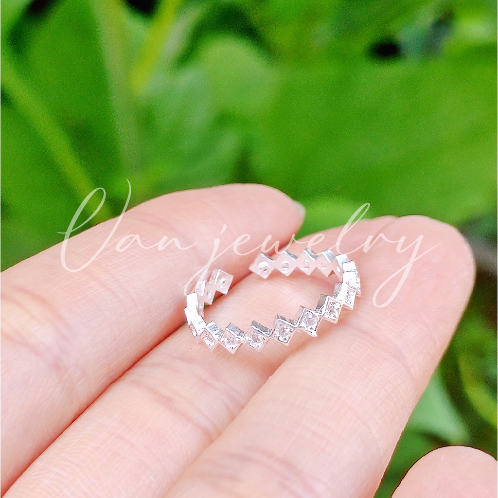 Nhẫn bạc nhẫn zic zac đính đá trắng free size Van Jewelry V10719