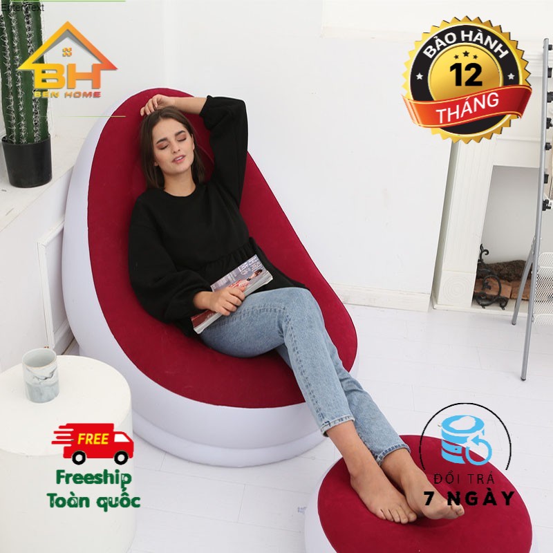[FREESHIP] TẶNG KÈM BƠM ĐIỆN Ghế hơi bọc nhung Senyoubao cao cấp, ghế bọc nhung, màu đỏ