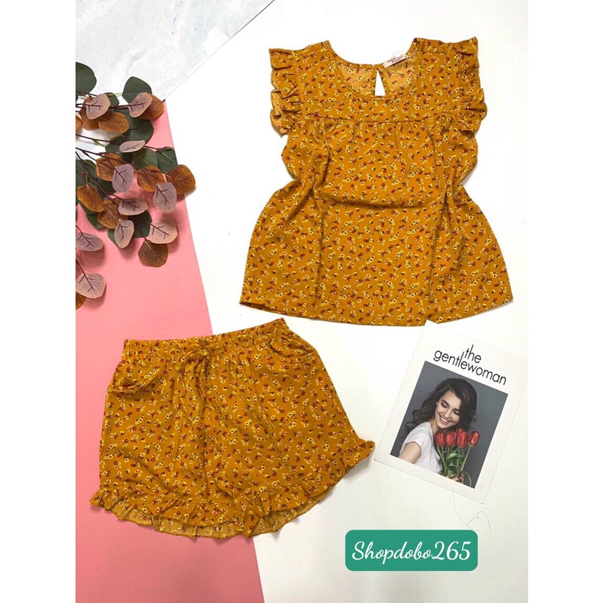 Đồ bộ nữ,đồ ngủ mặc nhà đùi vải lụa mango BN 23 hoa nhí dễ thương size 45-57kg.