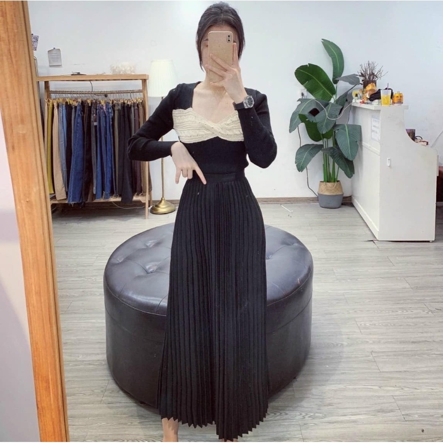 Chân váy xếp ly dáng dài nữ hàng quảng châu chất cát hàn mềm mượt siêu đẹp và cực dễ phối đồ