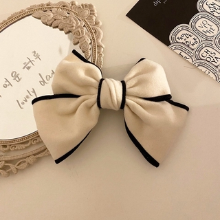 Kẹp tóc iFit hình nơ màu trắng đen bằng vải Cashmere giả