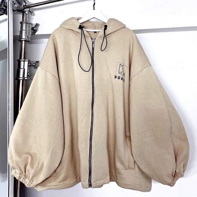 Áo khoác hoodie dây kéo chun tay form rộng Dorri Cotton UlzzangHodie nữ form rộng dài vải nỉ chất đẹp giá rẻ