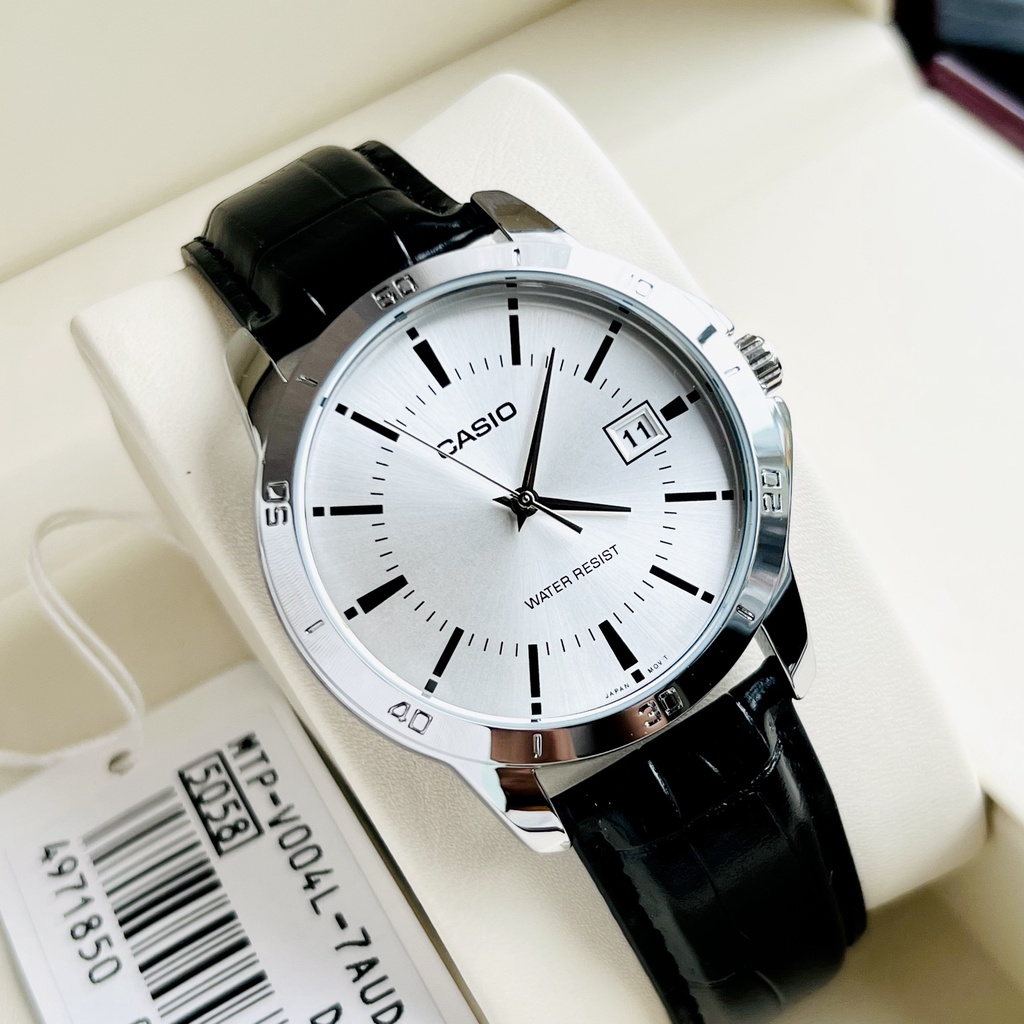 Đồng hồ đôi nam nữ dây da Casio MTP V004L 7A